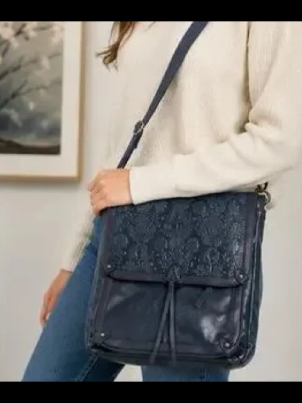 The Sak Ventura II Convertible Backpack Indigo Blue Leather Floral Embossed Bag